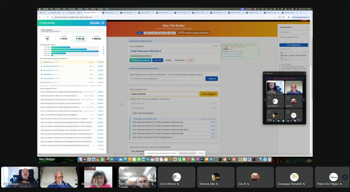 Live Skool del 22 aprile 2026 — Max Maggio presenta eBay Title Builder Pro ai venditori del gruppo eBay School